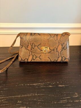 Vintage Manolucci Leather Snakeskin Crossbody Clutch Bag Gold Horsebit Hardware